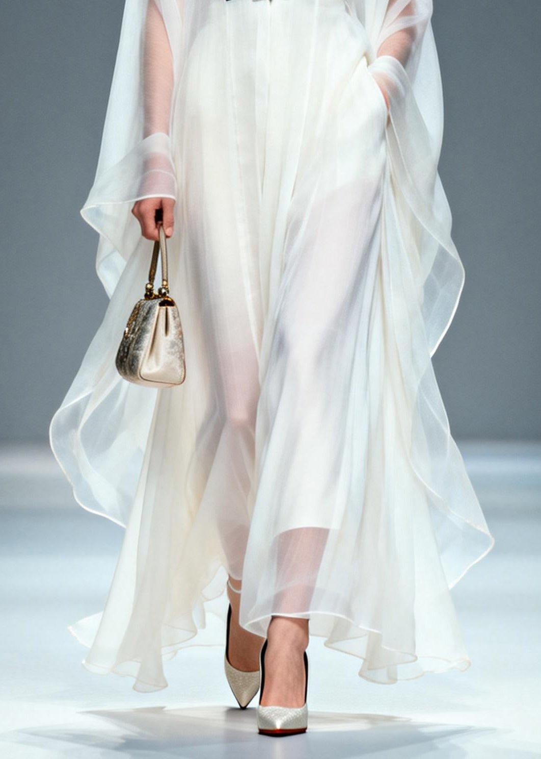 Vintage White Mandarin Collar Chiffon Sheer Dress Two Piece Set Summer