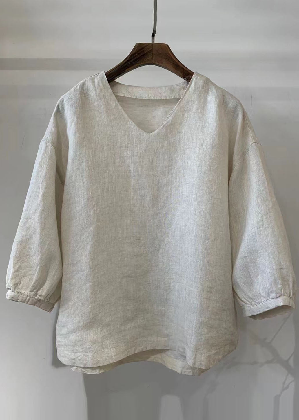Vintage White Oversized Linen Shirt Tops Bracelet Sleeve