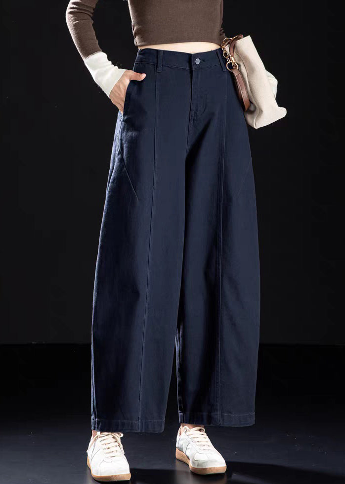 Vintage Wine Red Pockets Elastic Waist Denim Crop Pants Spring