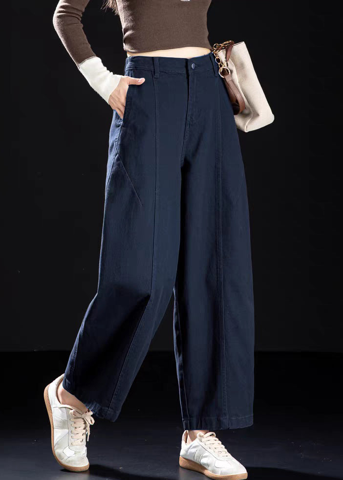 Vintage Wine Red Pockets Elastic Waist Denim Crop Pants Spring