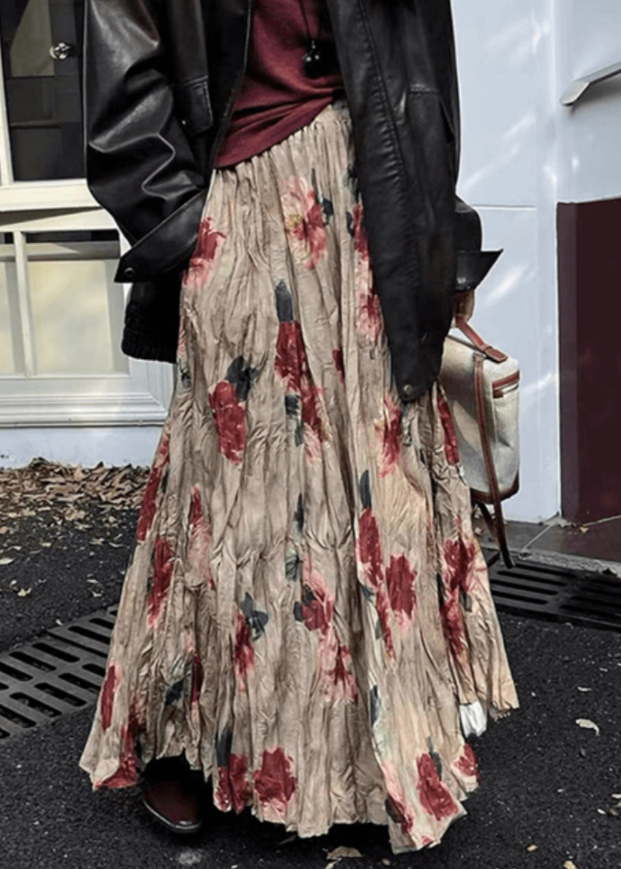 Vintage Wrinkled Print Pockets Cotton Skirt Summer