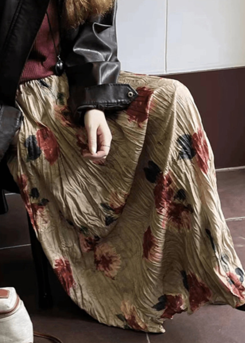 Vintage Wrinkled Print Pockets Cotton Skirt Summer