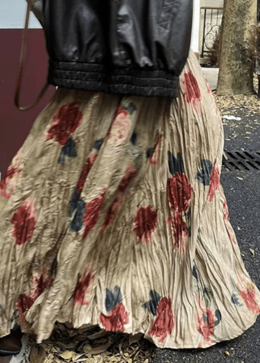 Vintage Wrinkled Print Pockets Cotton Skirt Summer