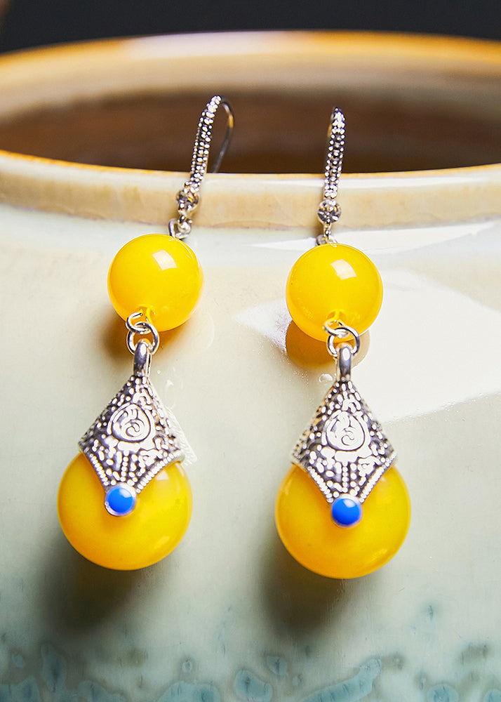 Vintage Yellow Beeswax Zircon Drop Earrings