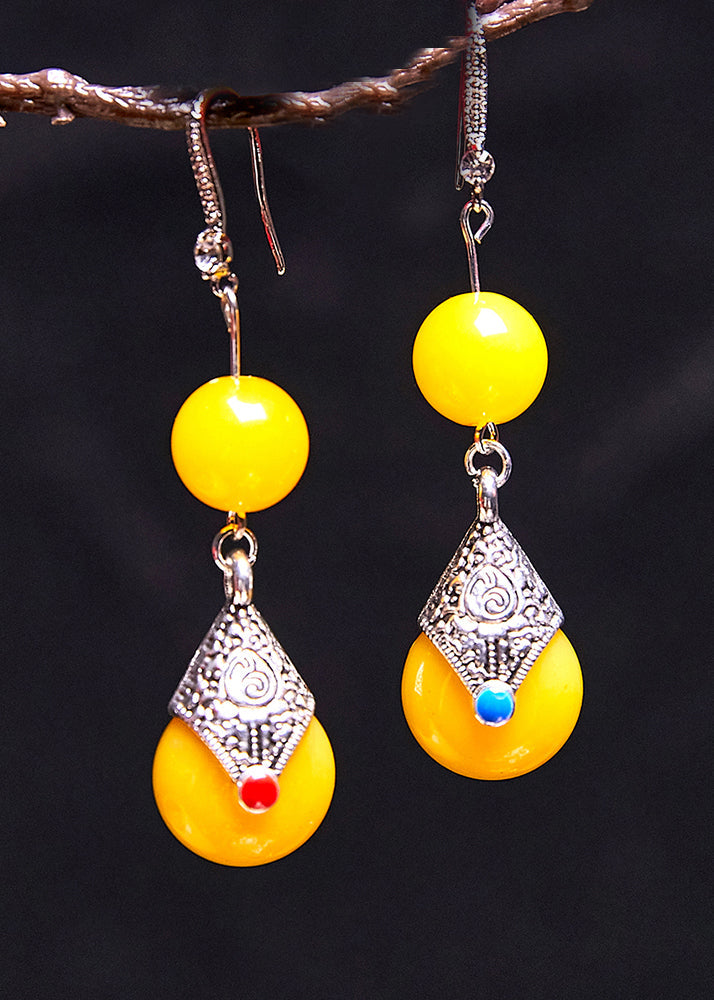 Vintage Yellow Beeswax Zircon Drop Earrings