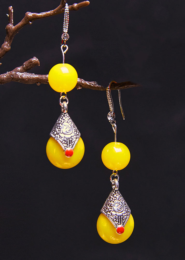 Vintage Yellow Beeswax Zircon Drop Earrings