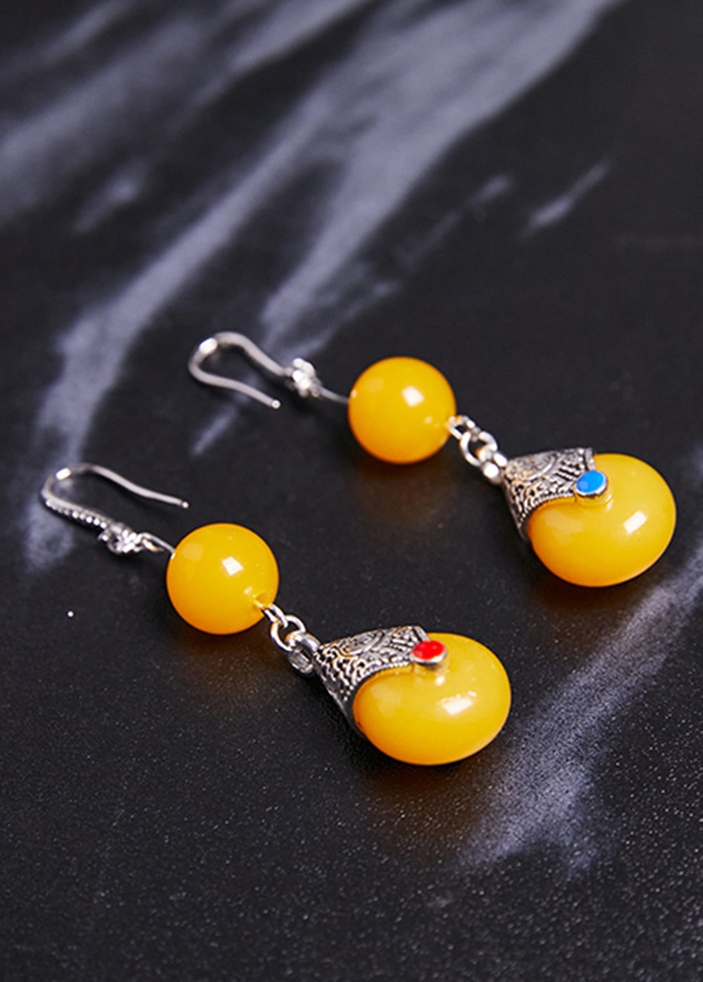 Vintage Yellow Beeswax Zircon Drop Earrings