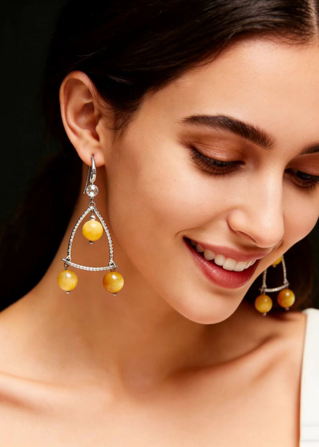 Vintage Yellow Gem Stone Original Design Drop Earrings