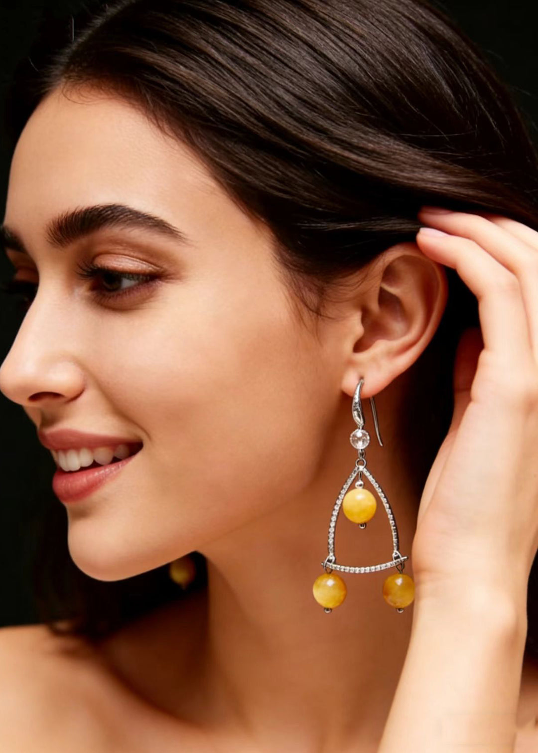 Vintage Yellow Gem Stone Original Design Drop Earrings