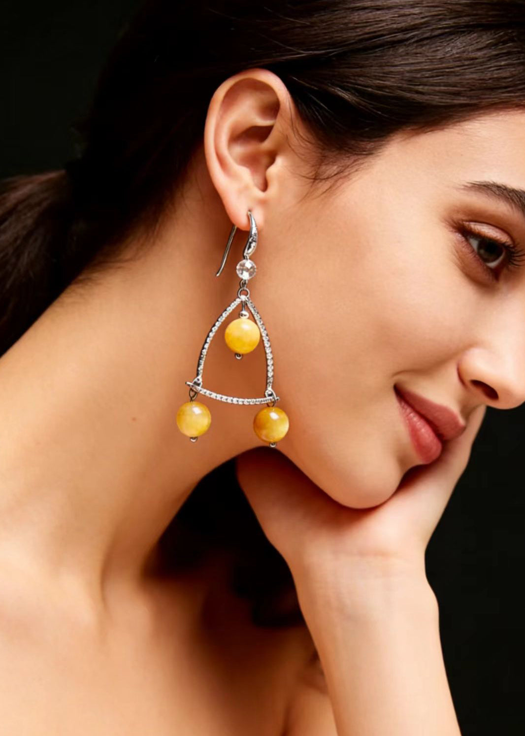 Vintage Yellow Gem Stone Original Design Drop Earrings