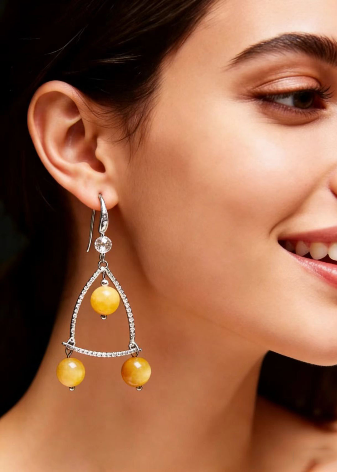 Vintage Yellow Gem Stone Original Design Drop Earrings