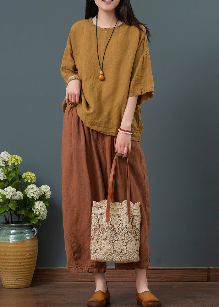 Vintage Yellow Oversized Linen Two Pieces Set Summer