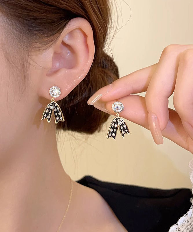 Vogue Black Copper Alloy Bow Pearl Drop Earrings