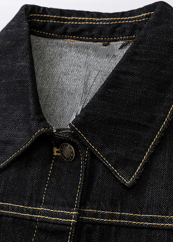 Vogue Black Peter Pan Collar Button Denim Coats Fall