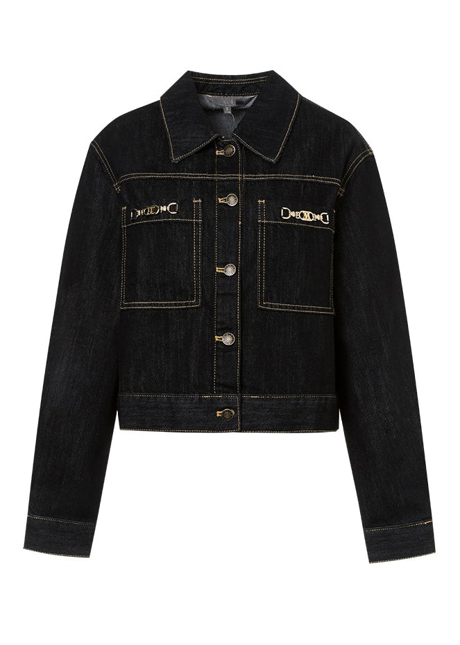 Vogue Black Peter Pan Collar Button Denim Coats Fall