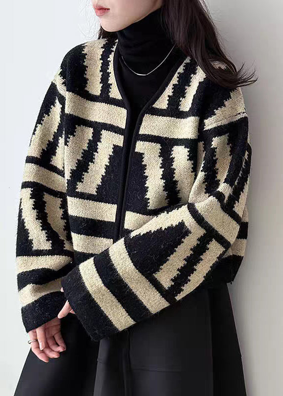 Vogue Black Plaid Cozy Cotton Knit Cardigan Spring
