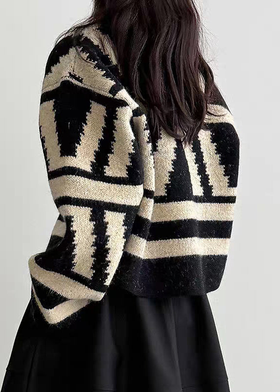 Vogue Black Plaid Cozy Cotton Knit Cardigan Spring