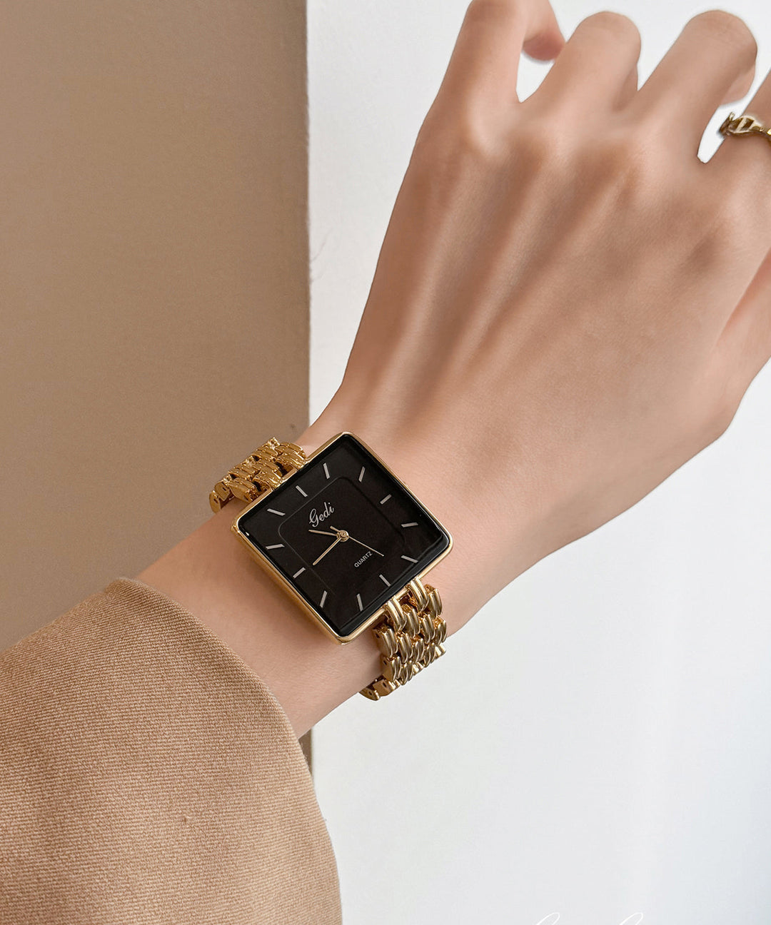 Vogue Black Stainless Steel Reinforced Glass Square Watches