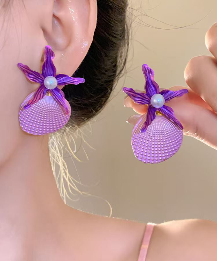 Vogue Blue Alloy Pearl Shell Starfish Stud Earrings