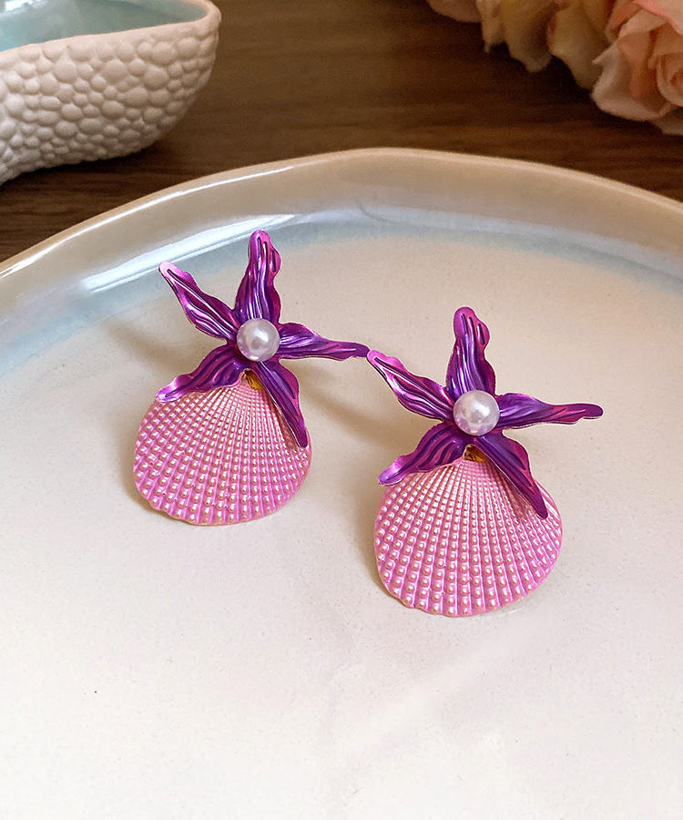 Vogue Blue Alloy Pearl Shell Starfish Stud Earrings