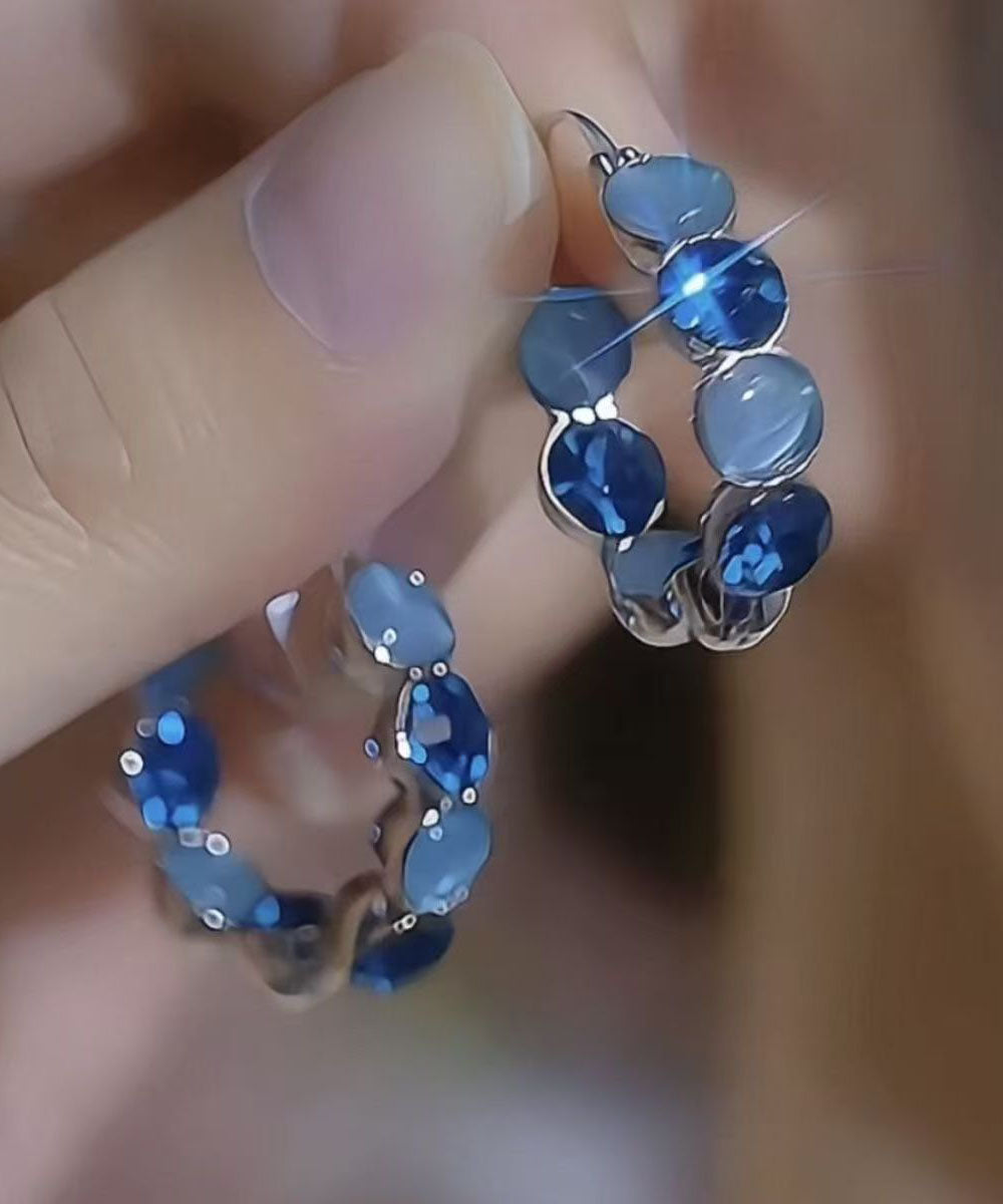 Vogue Blue Alloy Zircon Cat's Eye Hoop Earrings