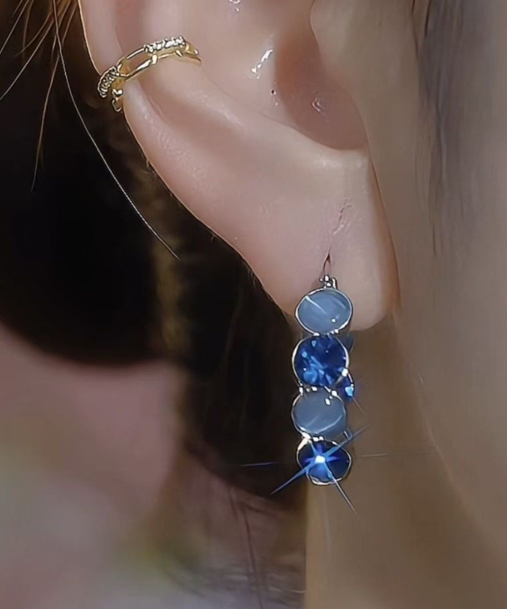 Vogue Blue Alloy Zircon Cat's Eye Hoop Earrings