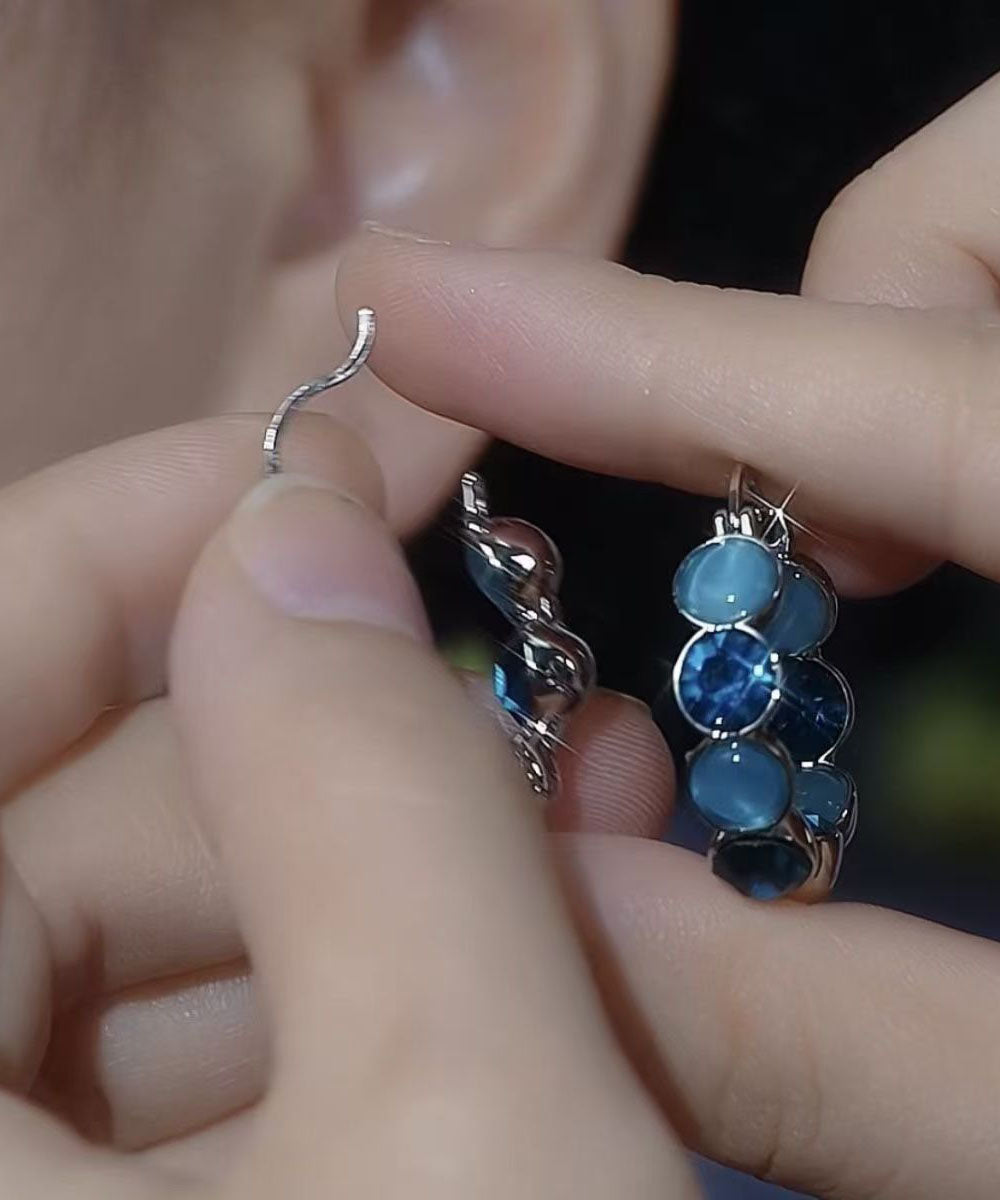 Vogue Blue Alloy Zircon Cat's Eye Hoop Earrings