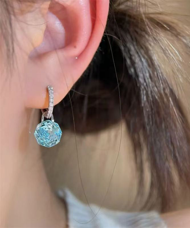 Vogue Blue Alloy Zircon Crystal Drop Earrings