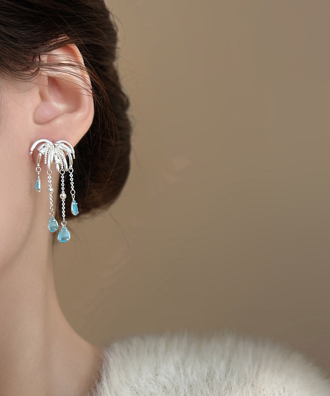 Vogue Blue Copper Alloy Water Drop Fireworks Drop Earrings