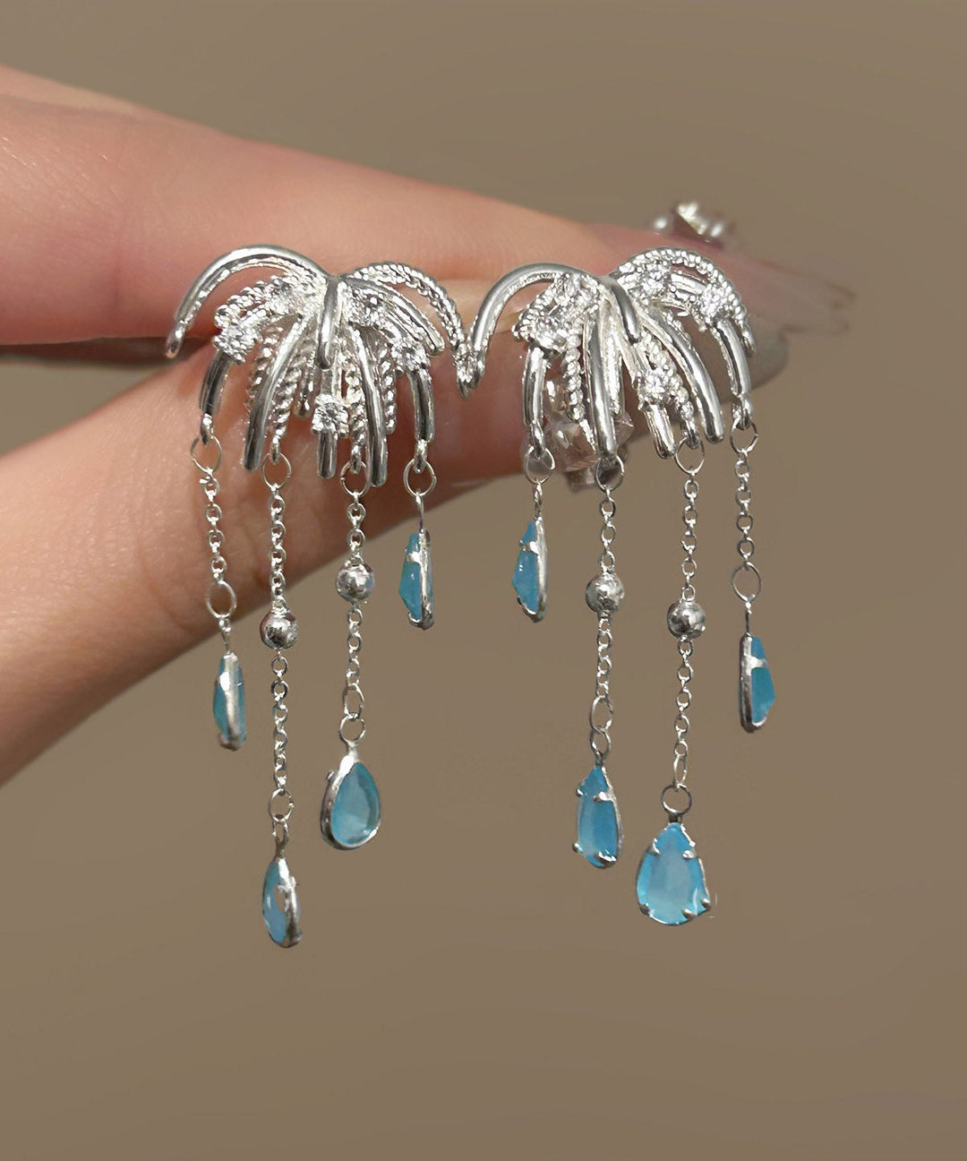 Vogue Blue Copper Alloy Water Drop Fireworks Drop Earrings