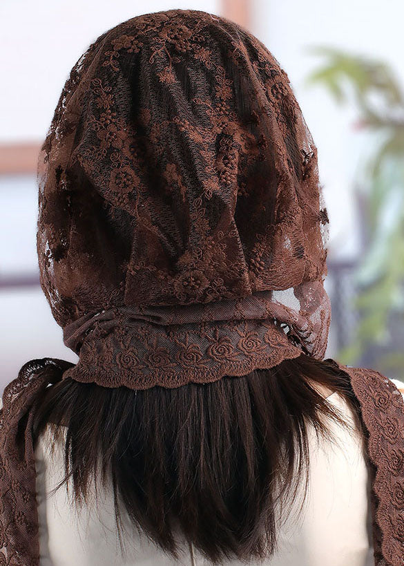 Vogue Brown Embroidery Lace Cape Hooded Hat