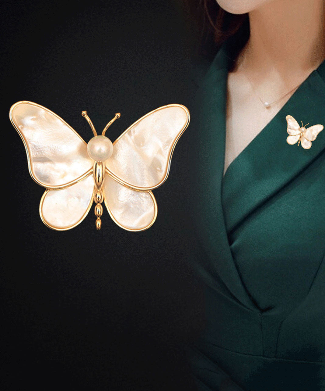 Vogue Champagne Copper Overgild Pearl Shell Butterfly Brooches