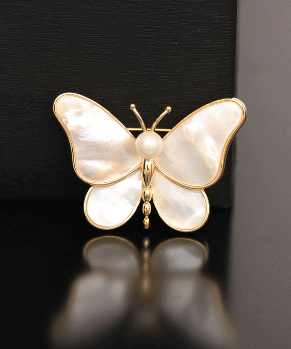 Vogue Champagne Copper Overgild Pearl Shell Butterfly Brooches