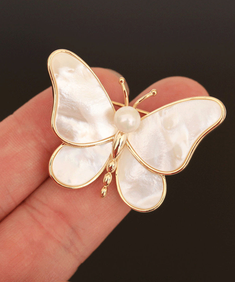 Vogue Champagne Copper Overgild Pearl Shell Butterfly Brooches