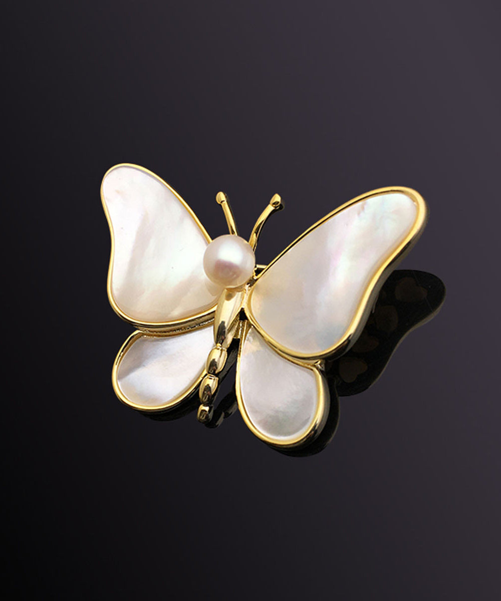 Vogue Champagne Copper Overgild Pearl Shell Butterfly Brooches