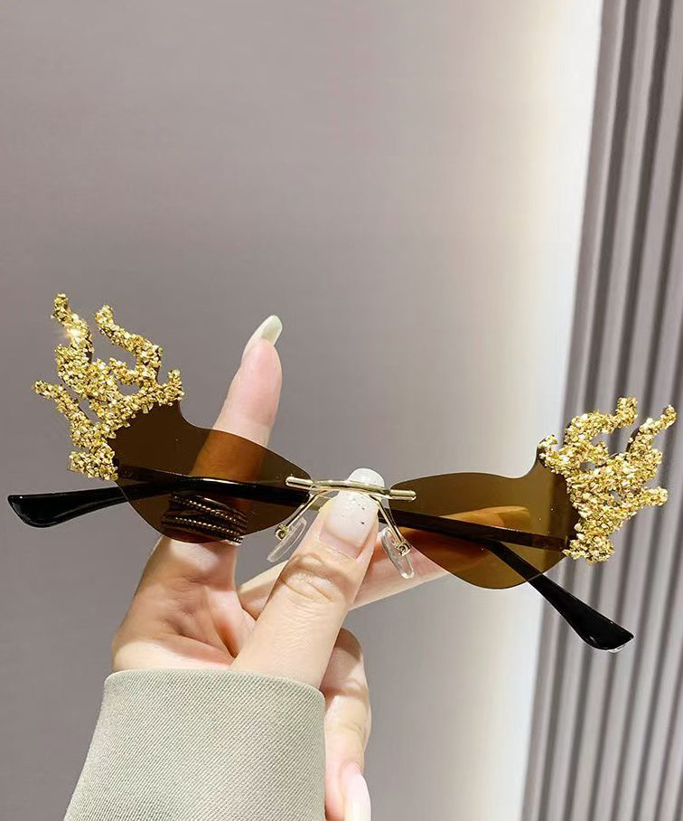 Vogue Coffee Metal Zircon Flame Party Sunglasses