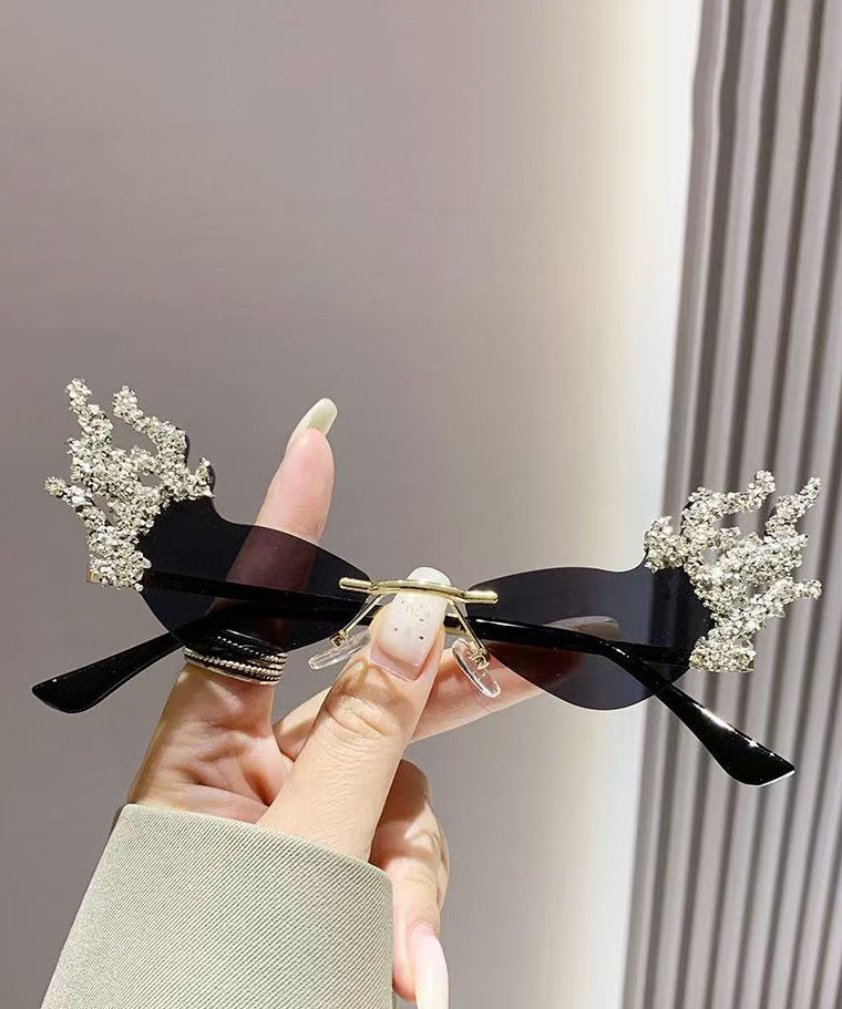 Vogue Coffee Metal Zircon Flame Party Sunglasses
