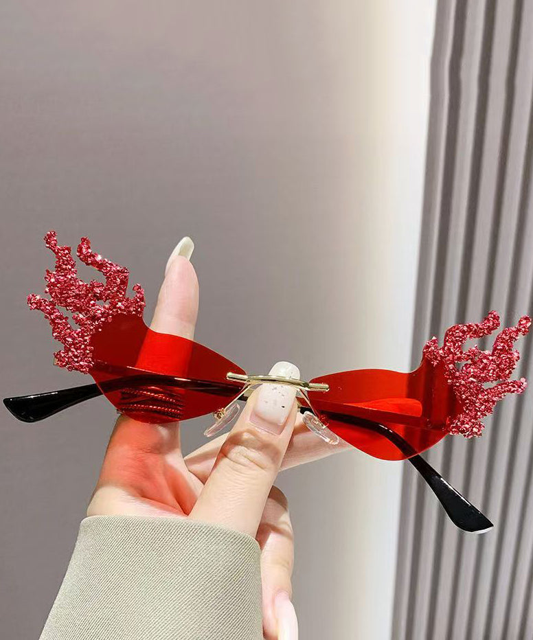 Vogue Coffee Metal Zircon Flame Party Sunglasses