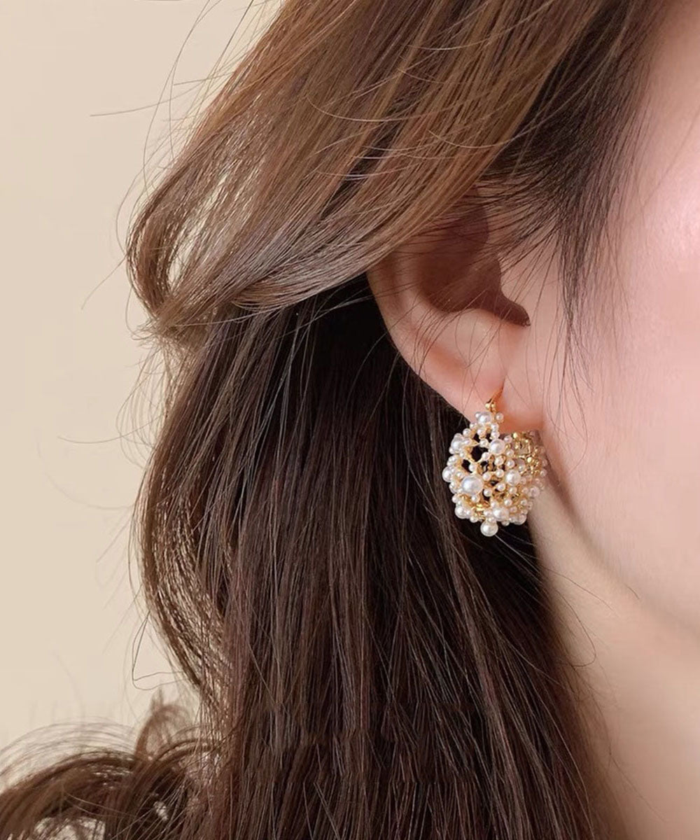 Vogue Colorblock Copper Overgild Pearl Hollow Out Hoop Earrings