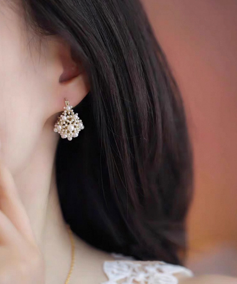 Vogue Colorblock Copper Overgild Pearl Hollow Out Hoop Earrings