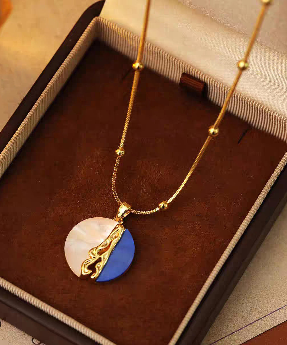 Vogue Colorblock Copper Overgild Zircon Inlaid Shell Pendant Necklace