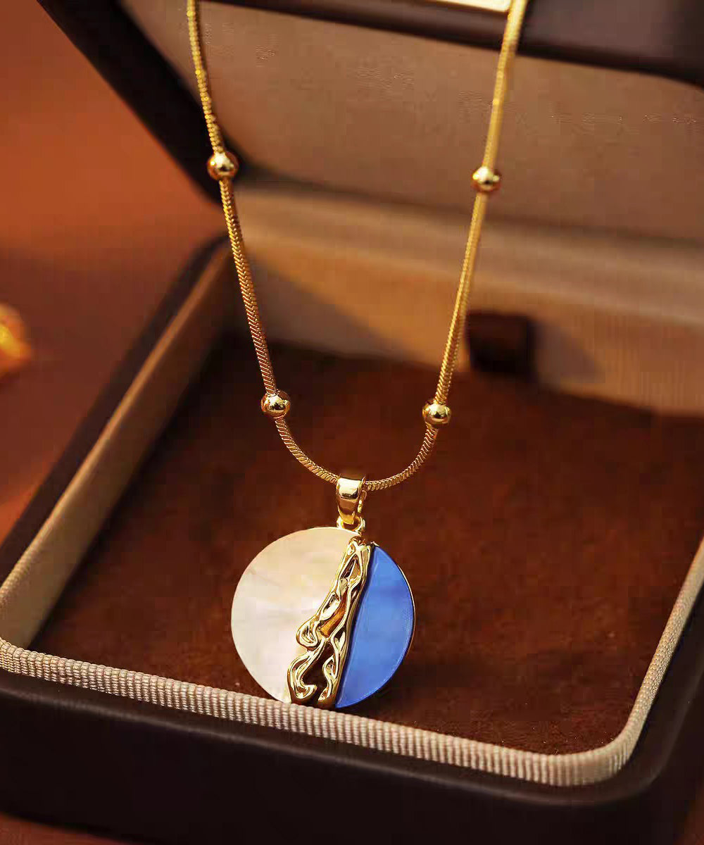 Vogue Colorblock Copper Overgild Zircon Inlaid Shell Pendant Necklace