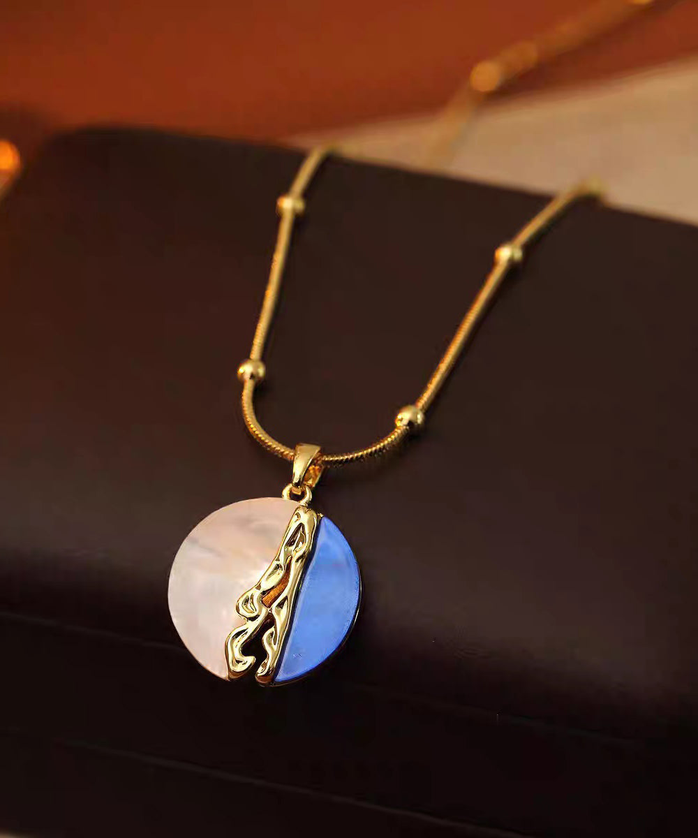 Vogue Colorblock Copper Overgild Zircon Inlaid Shell Pendant Necklace