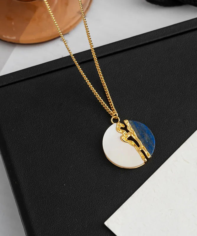 Vogue Colorblock Copper Overgild Zircon Inlaid Shell Pendant Necklace