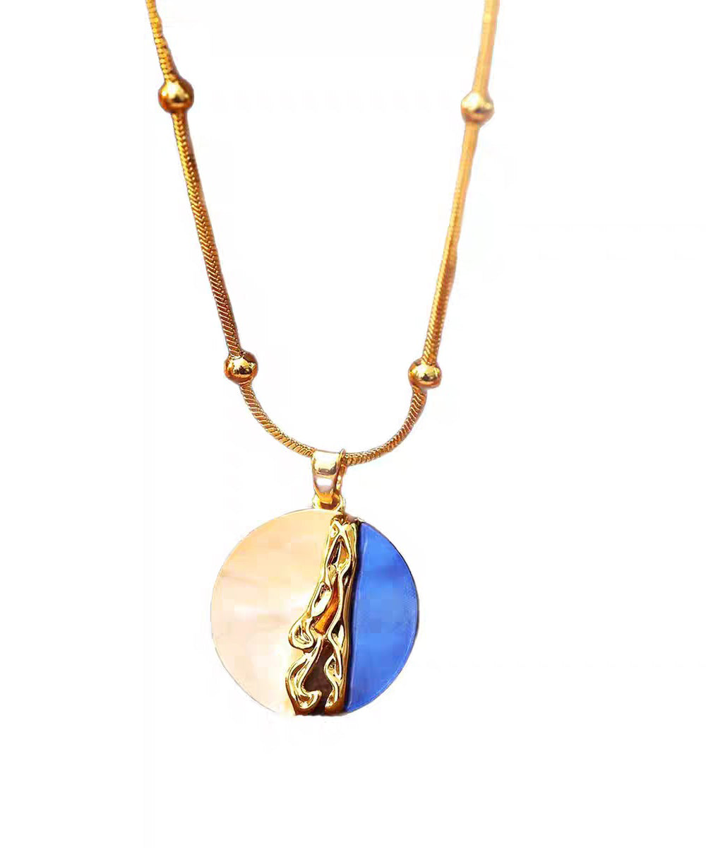 Vogue Colorblock Copper Overgild Zircon Inlaid Shell Pendant Necklace
