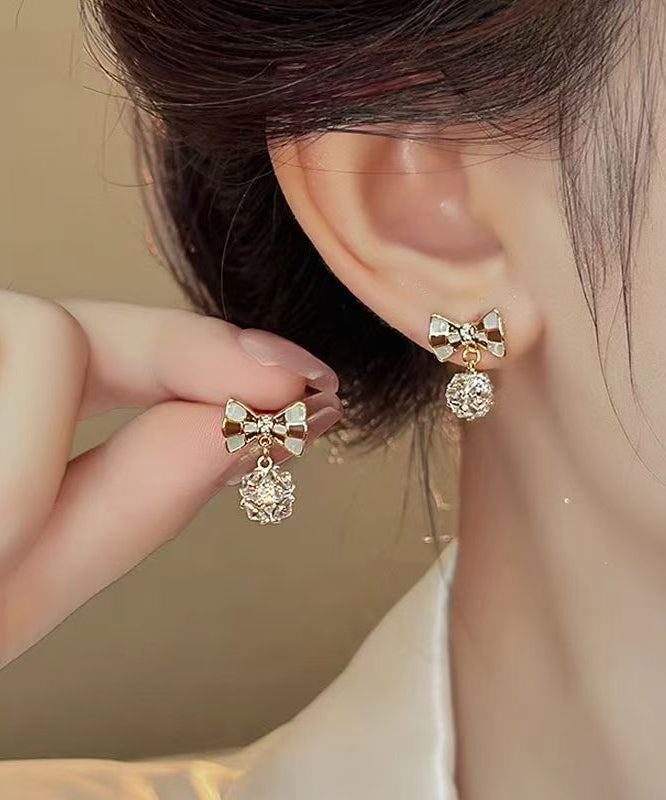 Vogue Copper Alloy Zircon Enamel Bow Stud Earrings