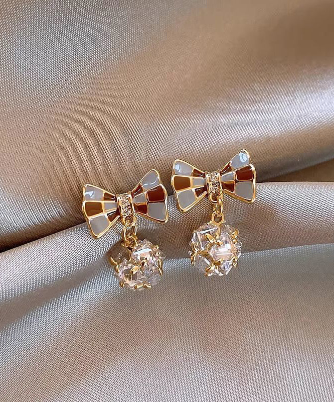 Vogue Copper Alloy Zircon Enamel Bow Stud Earrings