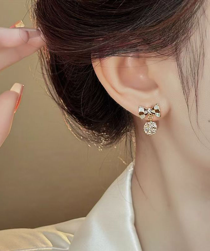 Vogue Copper Alloy Zircon Enamel Bow Stud Earrings