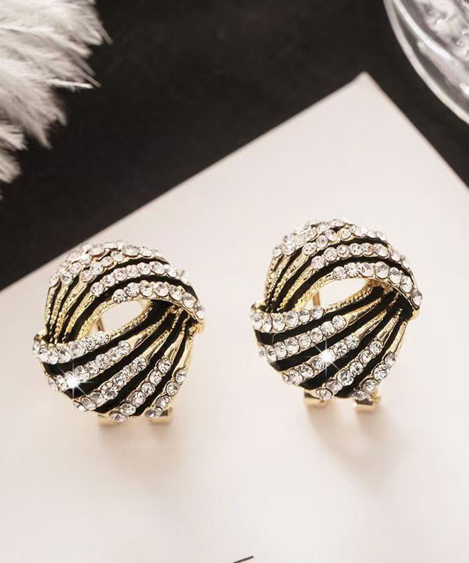 Vogue Gold 14K Gold Zircon Striped Hollow Out Hoop Earrings