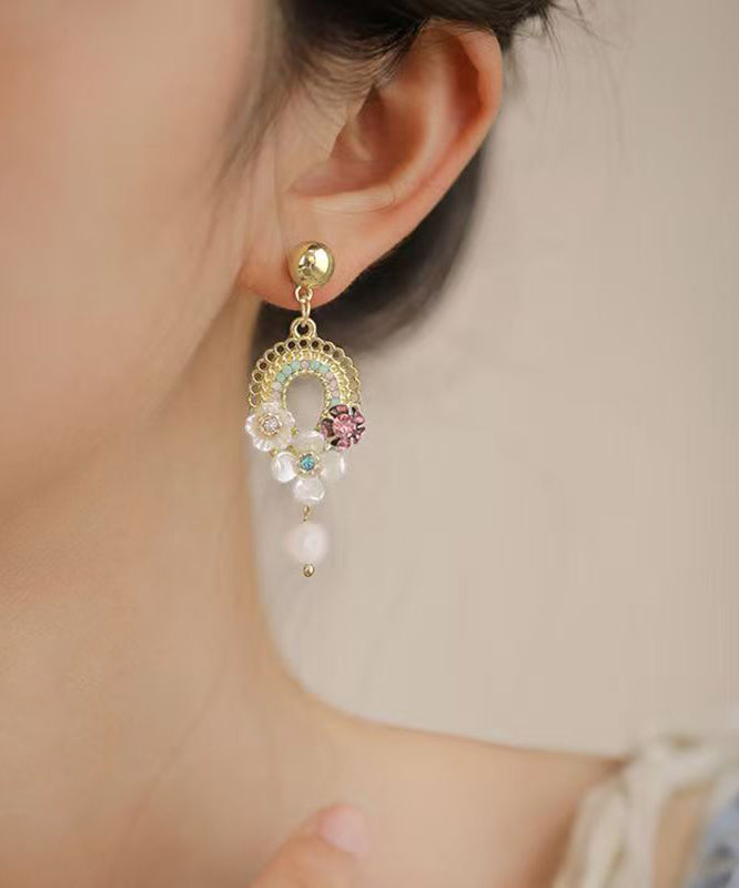 Vogue Gold Alloy Acrylic Floral Hollow Out Tassel Drop Earrings